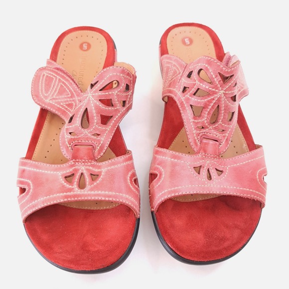 Clarks Unstructured Sandals Women's 7B Sun Faded Red Leather Slip On - Picture 1 of 9